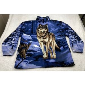 Trail Crest Fleece Jacket Mens XL Wolf All‎ Over Print Nature Woods Snow Outdoor